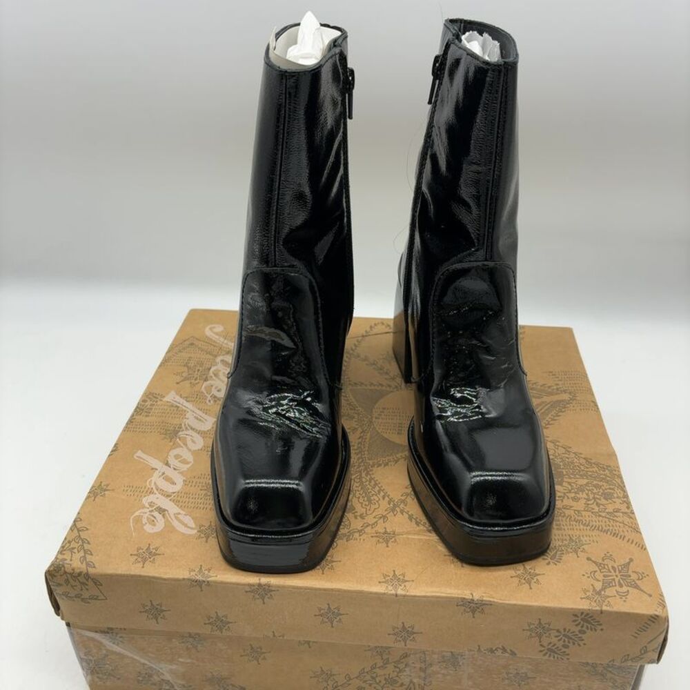 Free People Ruby Platform Boot Black Patent Leather Square Toe